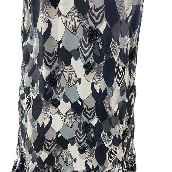 French Connection Black Gray Feather Print Retro Fit & Flare Dress 8 - Picture 9 of 11